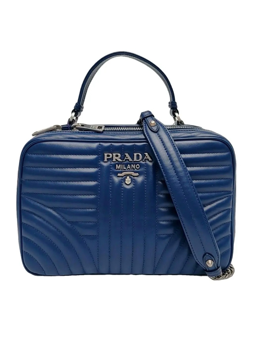 Prada Blue Quilted Leather Bag with Top Handle